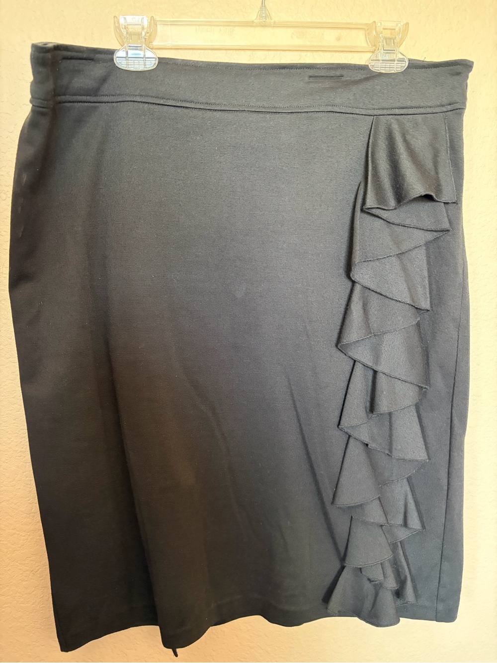Sunny Leigh Black Pencil Skirt with Side Ruffle